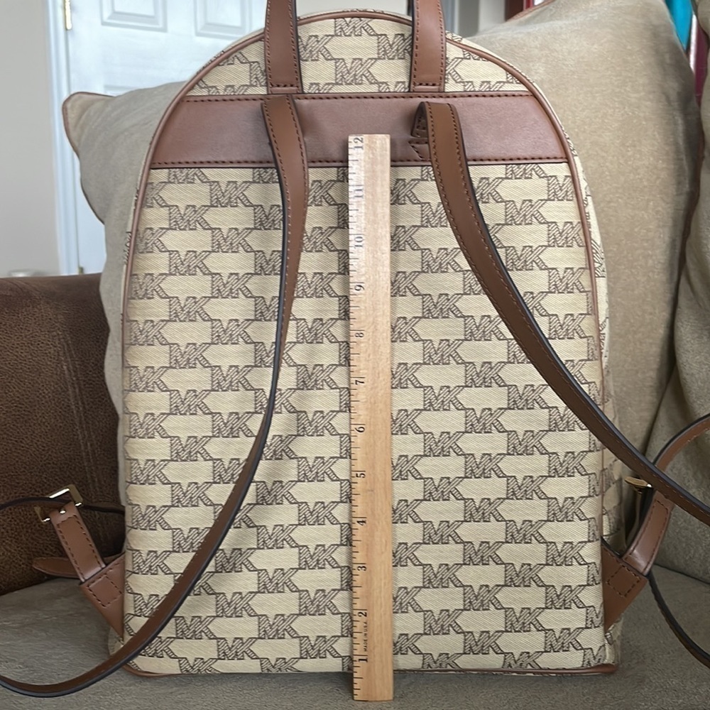 Brand New Michael Kors Logo Canvas Zippered Backpack w/ Gold Tone Accents - Picture 11 of 16